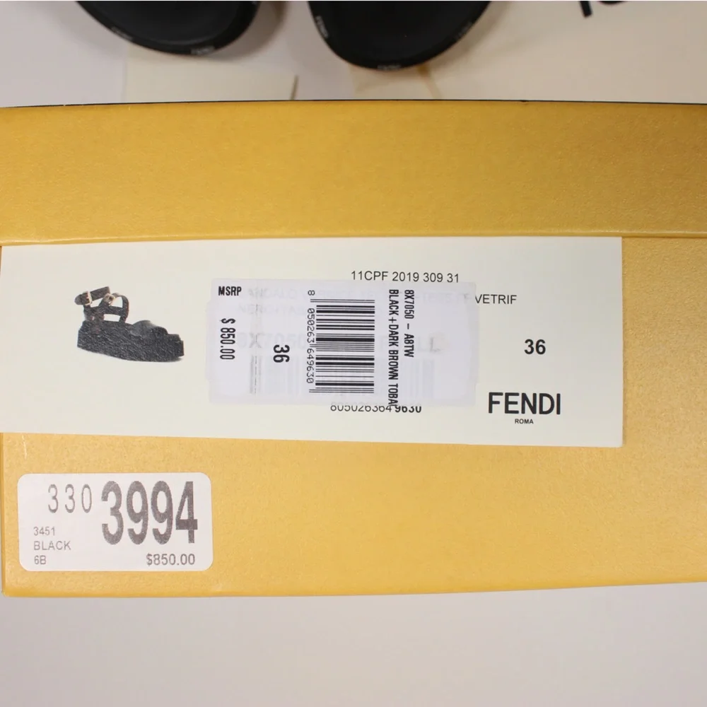 Fendi FF Logo Chunky Platform Leather Sandals Authentic - Picture 9 of 9